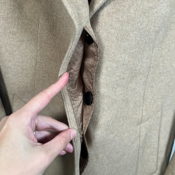 Katherine Kelly Cashmere Coat Size 10 Tan Neutral Trench Long Notch Collar - Picture 6 of 13
